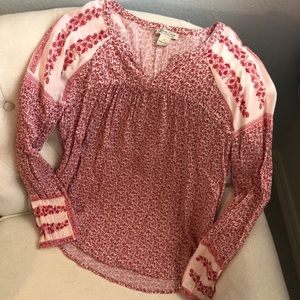 Lucky Brand V-Neck Printed Peasant Blouse Size S